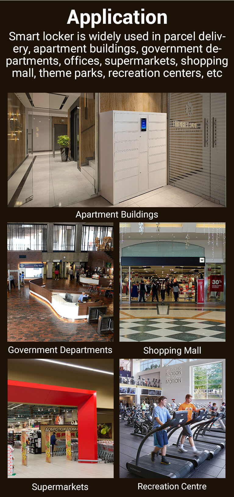 Smart locker in parcel delivery, apartment buildings, government departments