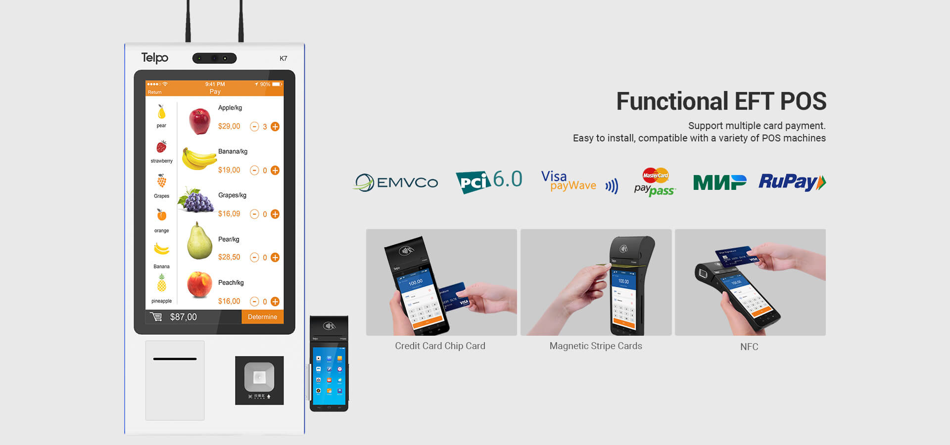Telpo K7 self checkout kiosk with Functional EFT POS