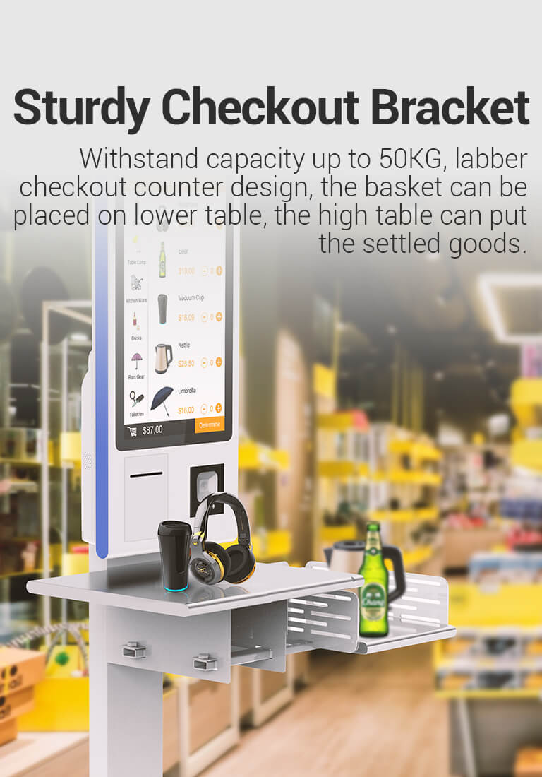Checkout Kiosk machine has accurately Face Recognition K7 has Sturdy Checkout Bracket