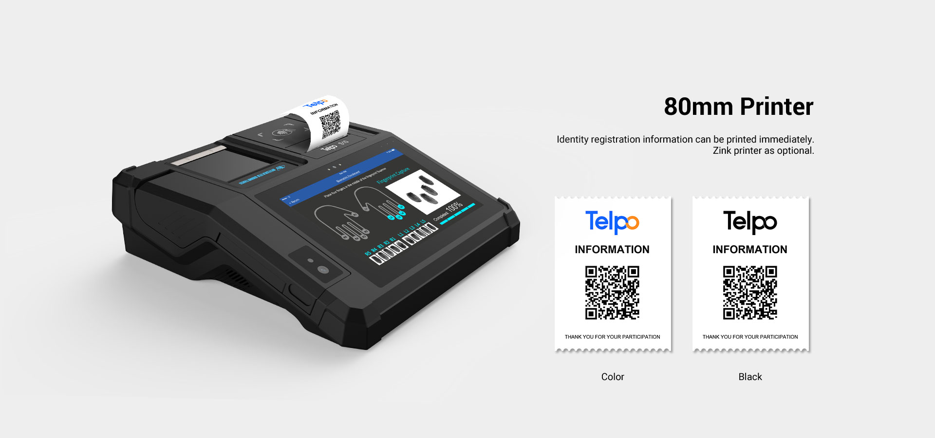 80mm Identity registration information printer biometric scanner Zink printer as optional. telpo S10