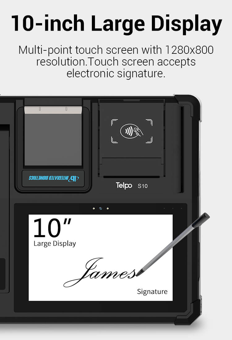 10-inch large display biometric fingerprint scanner device: multi-touch screen with a resolution of 1280x800