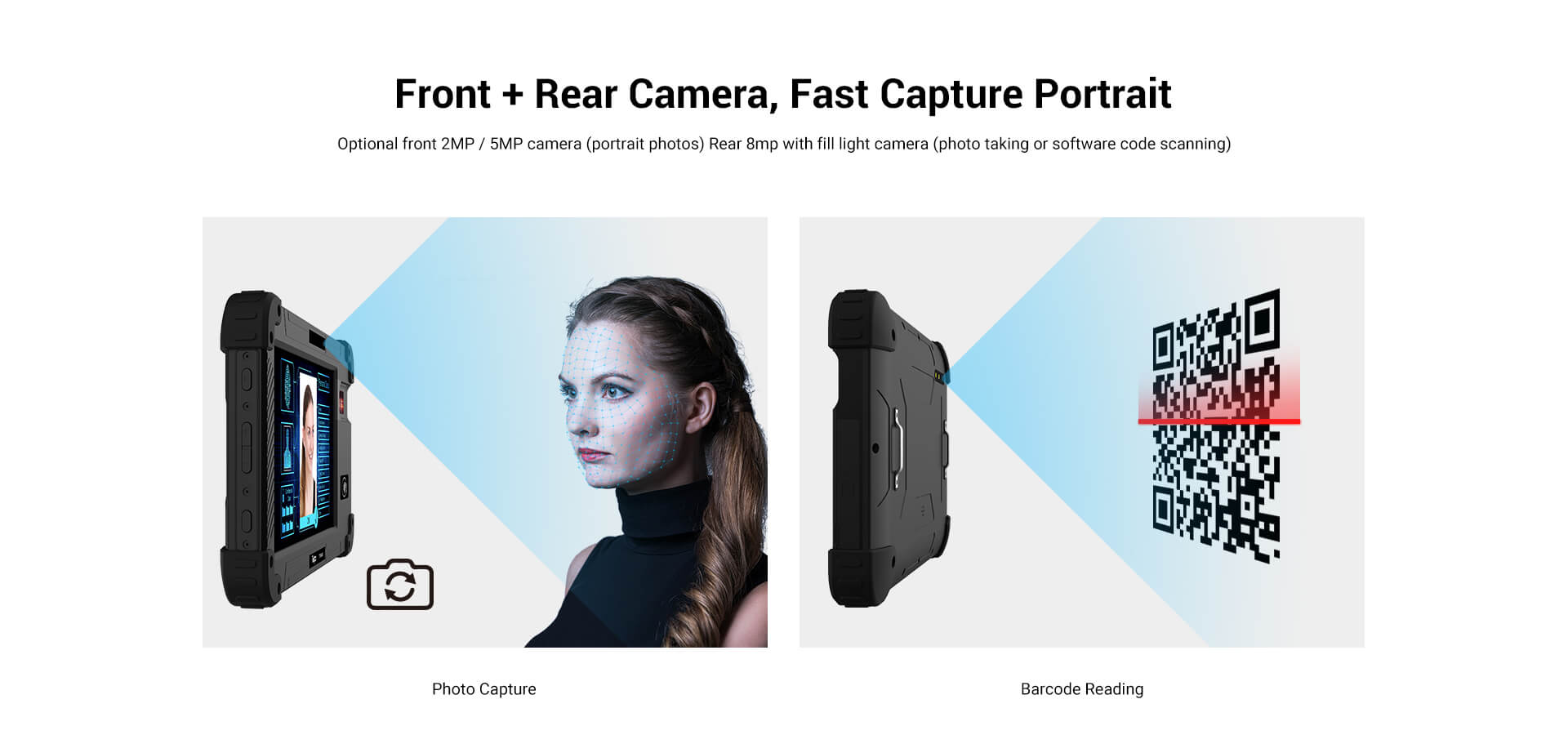 Biometric Device TPS450 have front and rear cameras, take pictures or scan codes by software