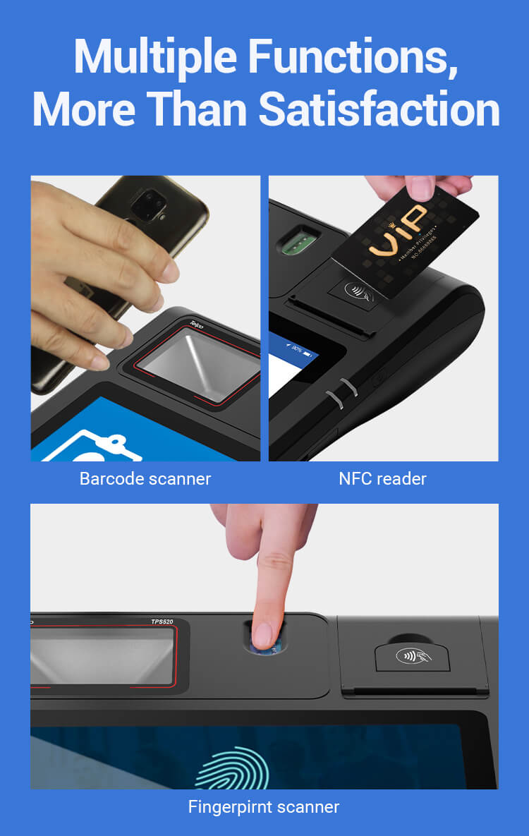 Android Desktop Barcode scanner, NFC card reader, Fingerprint identification POS billing machine